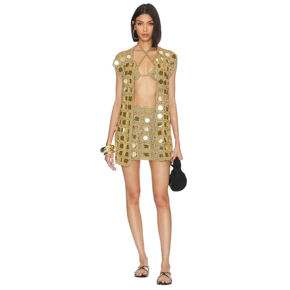 Alix Pinho Translucid Mini Skirts in Gold X-Small New Womens Crochet